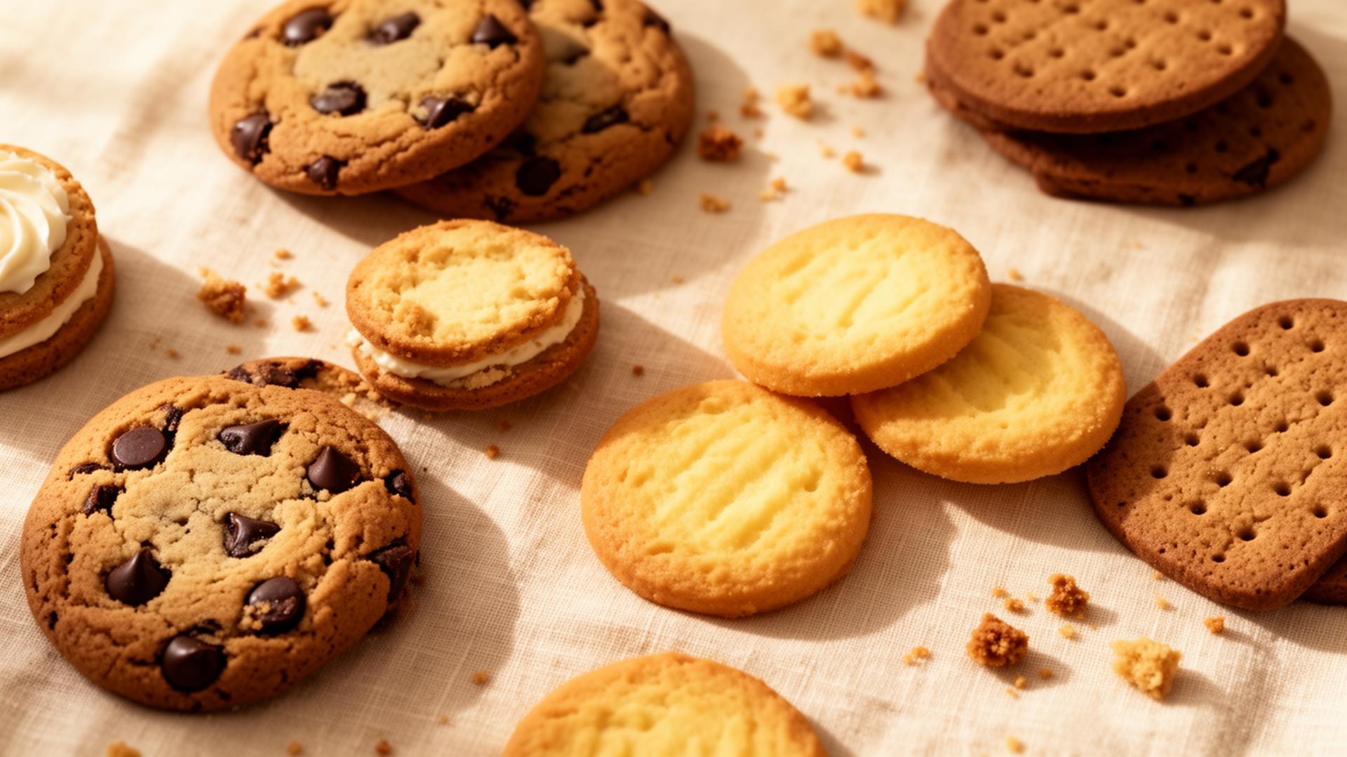 Assorted golden biscuits and cookies
